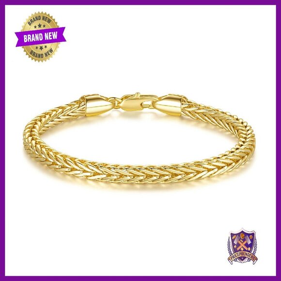 14k Gold Plated Foxtail Chain Bracelet Lobster Clasp Stackable 6.5-9in